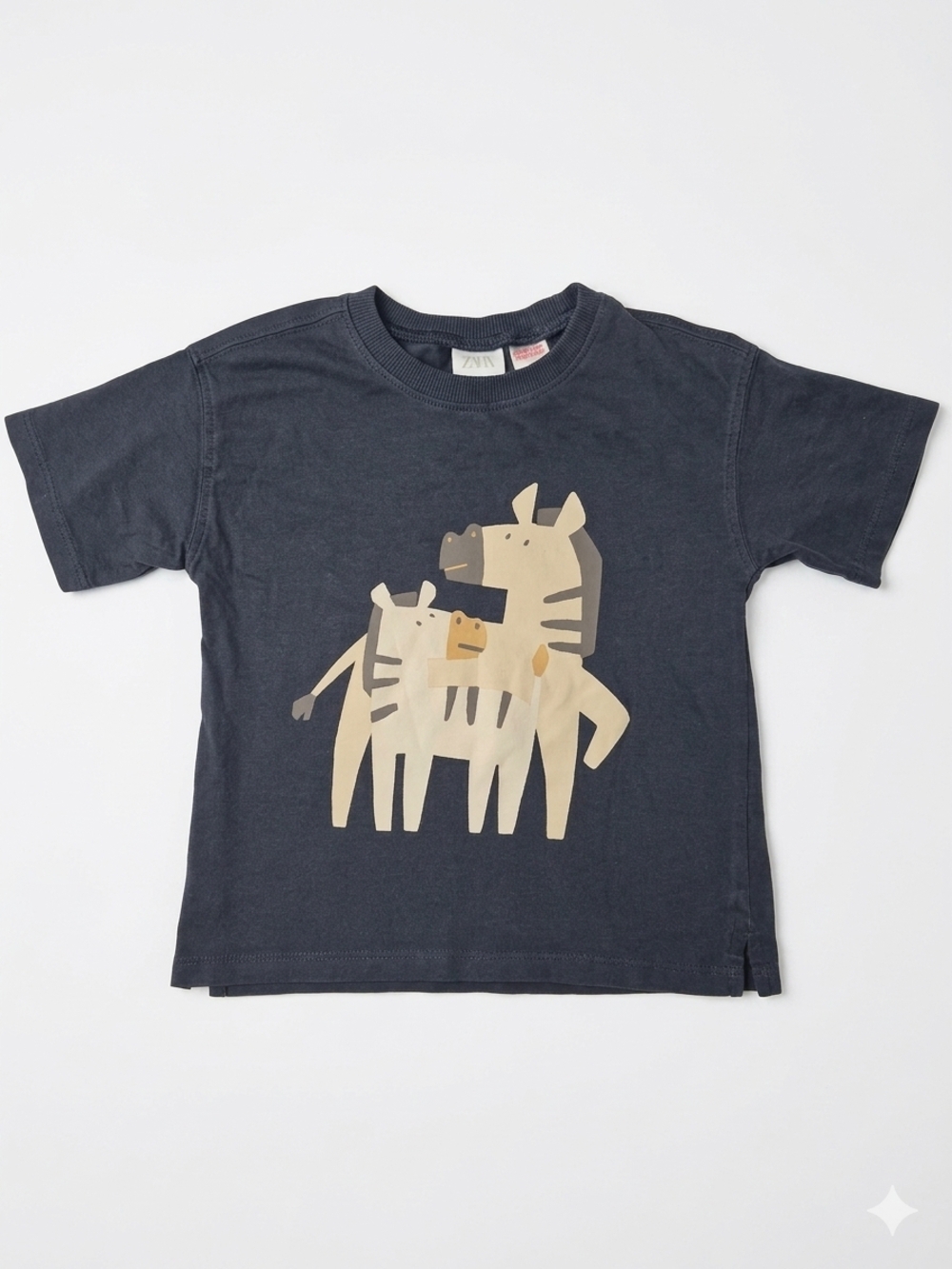 Zara Kids Boys Zebra Zoo Graphic T-Shirt Charcoal Blue Gray Size 2-3T